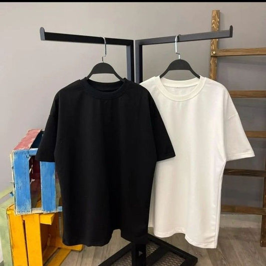 Pack of two plain oversize drop shoulder t-shirts (black - white)