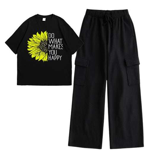 Black do what t-shirt with cargo trouser set