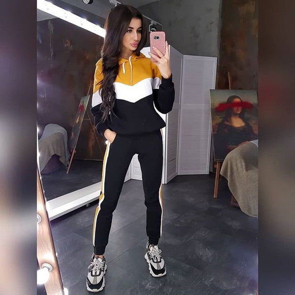 Yellow panel hoodie tracksuit