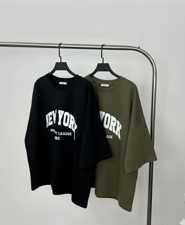 Pack of two oversize drop shoulder t-shirts (NY blk-NY olive)
