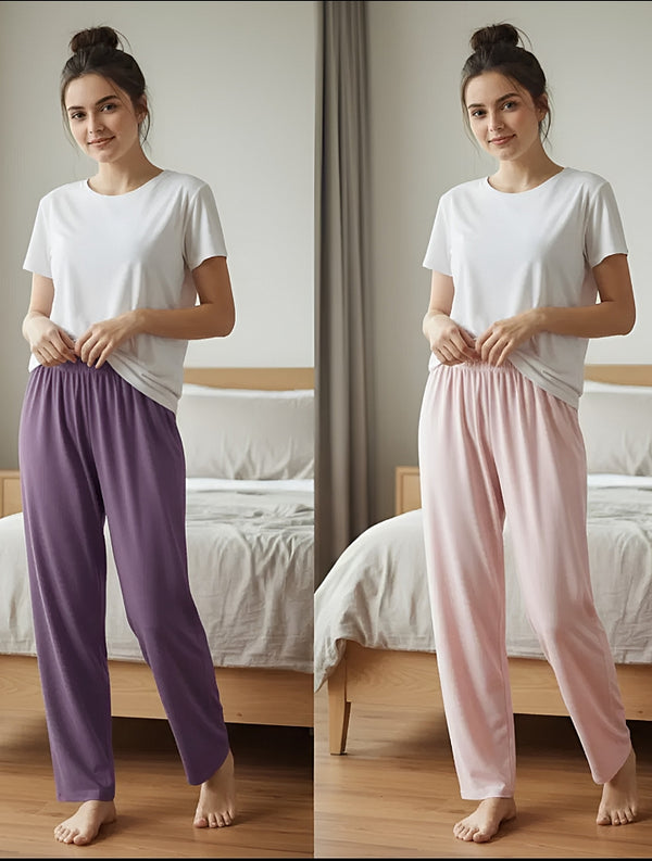 Pack of two plain cotton jersey trousers (pink - purple)