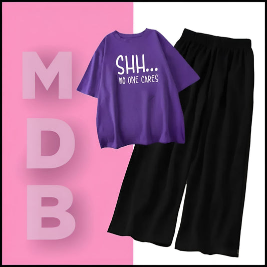 Purple no one cares with flapper trouser tracksuit