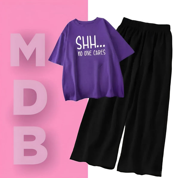 Purple no one cares with flapper trouser tracksuit