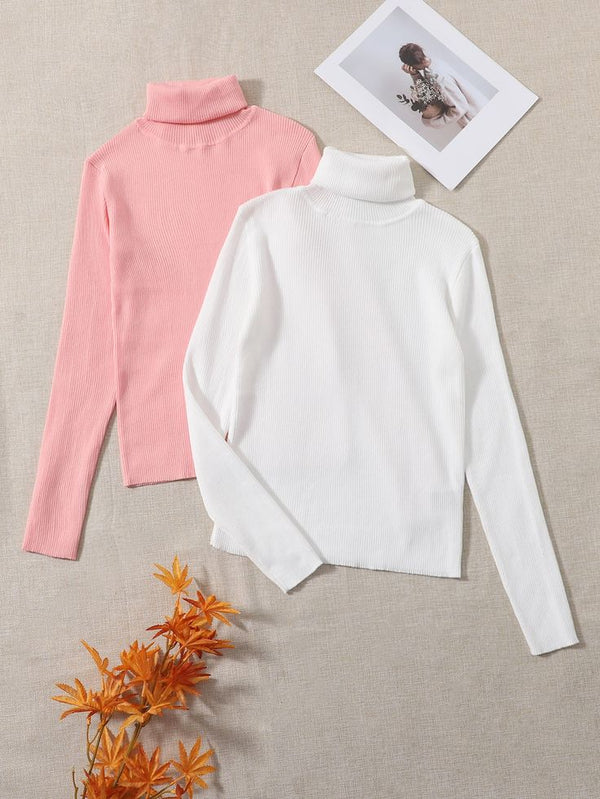 Pack of two ribbed turtleneck (pink - white)