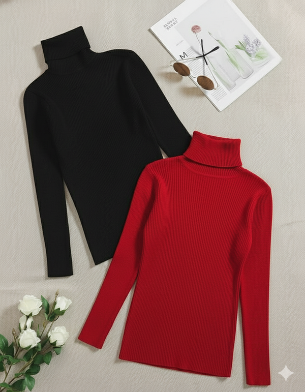 Pack of two ribbed turtleneck (black- red)