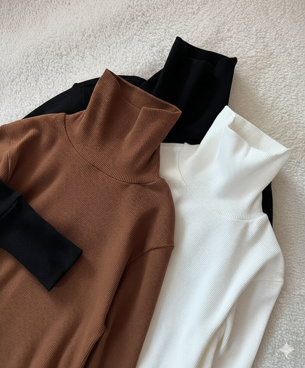 Pack of three ribbed turtlenecks (black - white - brown)