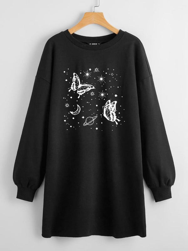 Black long sweatshirt butterfly planet
