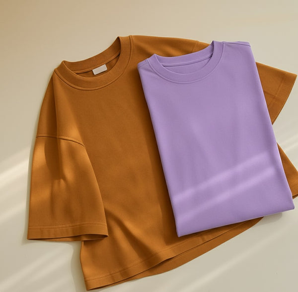 Pack of two plain oversize drop shoulder t-shirts ( lilac - light brown)