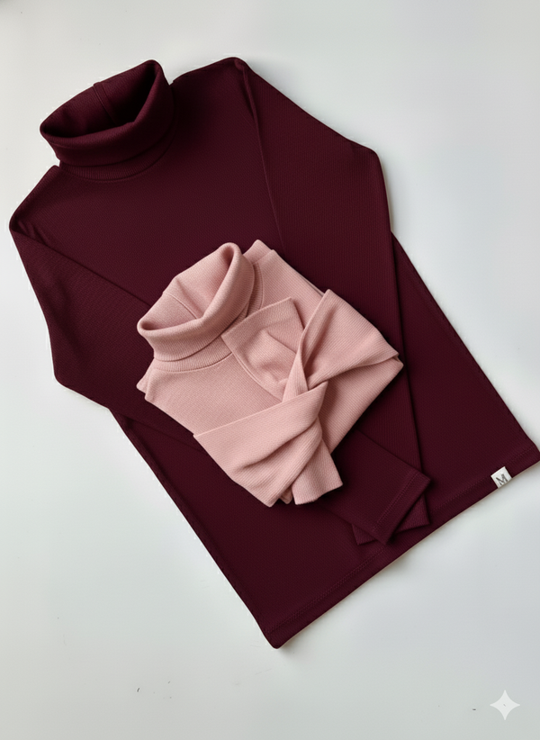 Pack of two ribbed turtleneck (maroon- pink)