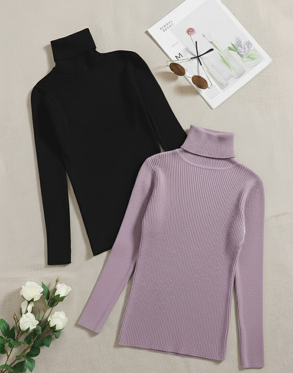 Pack of two ribbed turtleneck (black - lilac)
