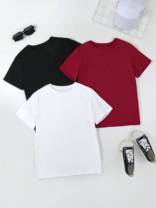 Pack of three plain t-shirts for kids ( black - white - maroon)