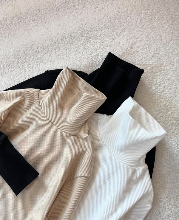 Pack of three ribbed turtlenecks (black - white - skin)