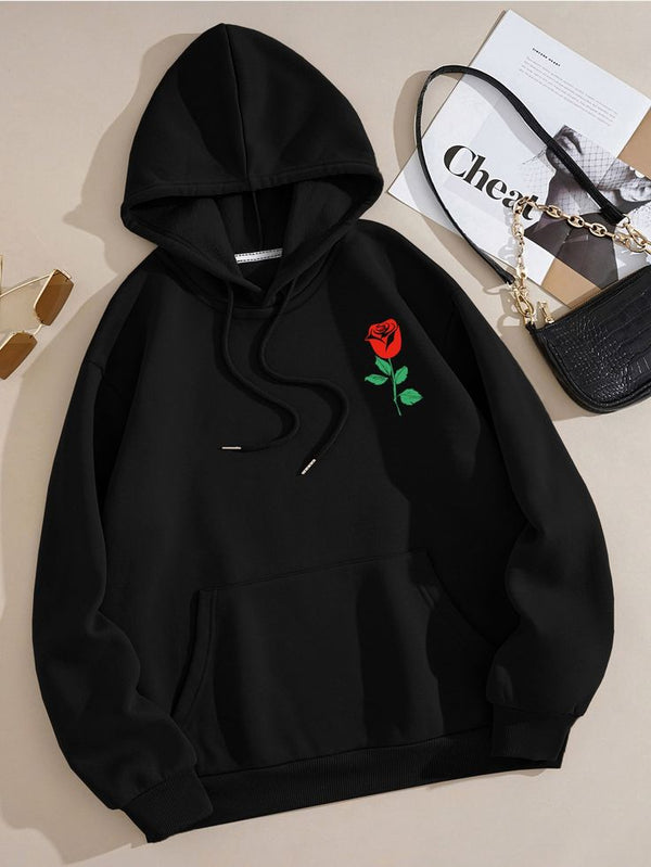 Black rose flower kangro hoodie