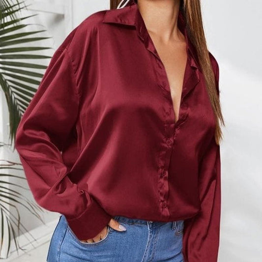Maroon button down silk shirt