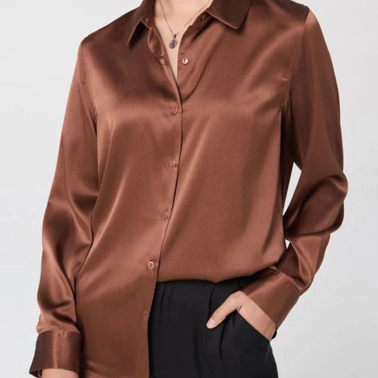 Brown button down silk shirt