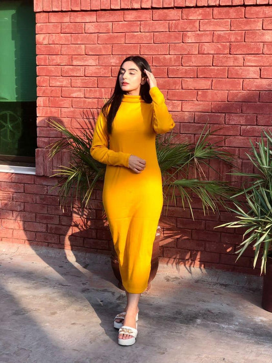 Mustard highneck bodycon dress