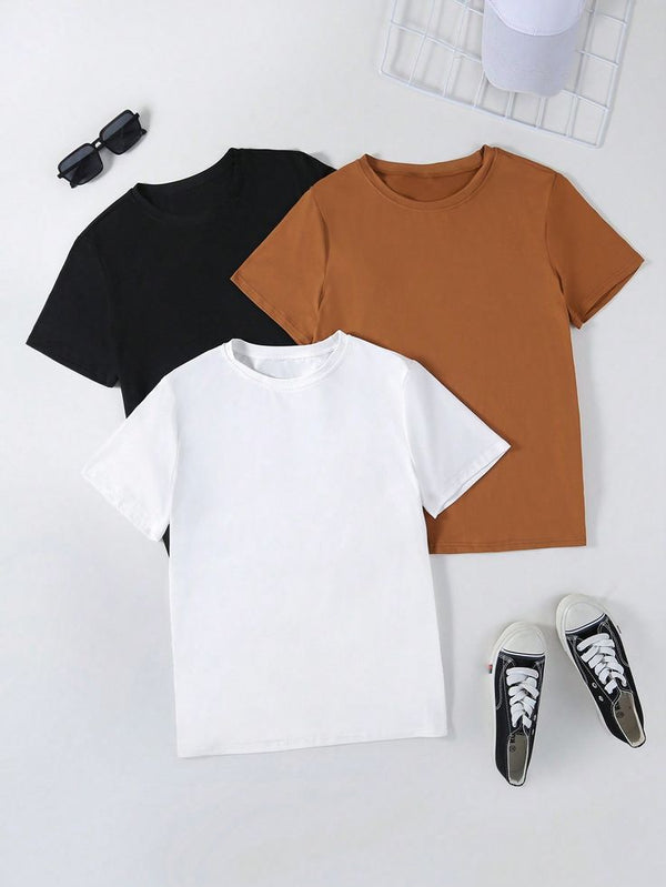 Pack of three plain t-shirts for kids ( black - white - brown)