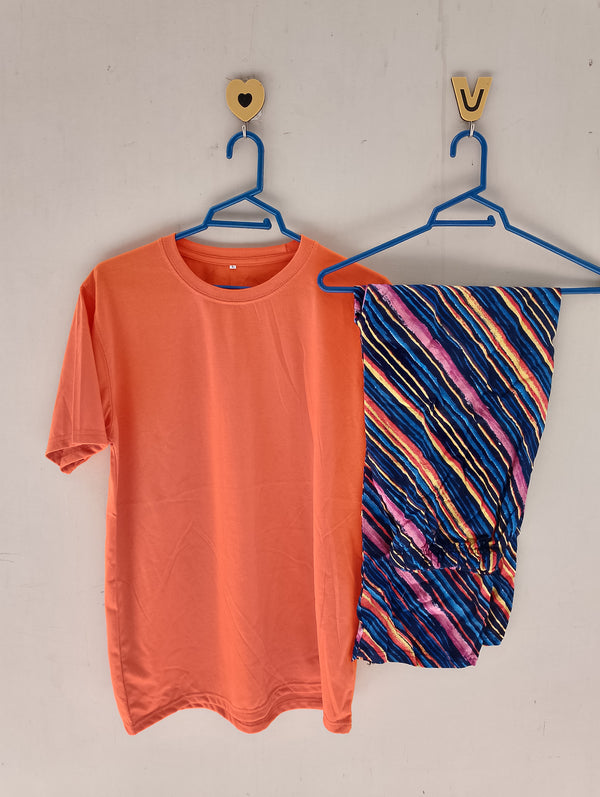 Orange stripes cotton jersey nightsuit