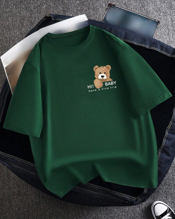 Green bear logo oversize drop shoulder t-shirt