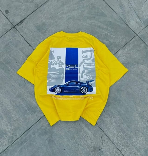 Yellow Porsche oversize drop shoulder t-shirt