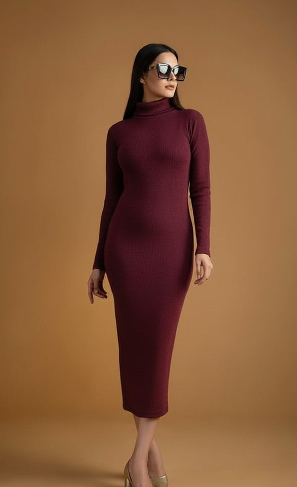 Maroon highneck bodycon dress