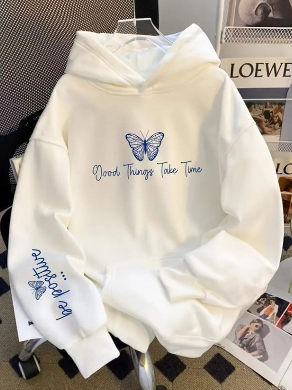 White butterfly be positive kangro hoodie