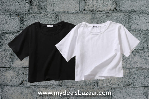 Pack of two plain crop t-shirts (black - white)