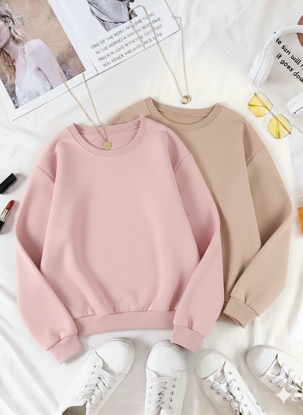 Pack of two plain sweatshirts (pink - beige )