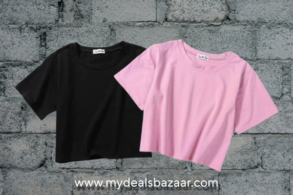 Pack of two plain crop t-shirts (black - pink)
