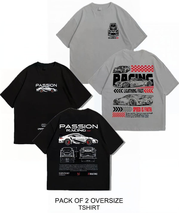 Pack of two drop shoulder oversize t-shirts ( black passion- grey racing)