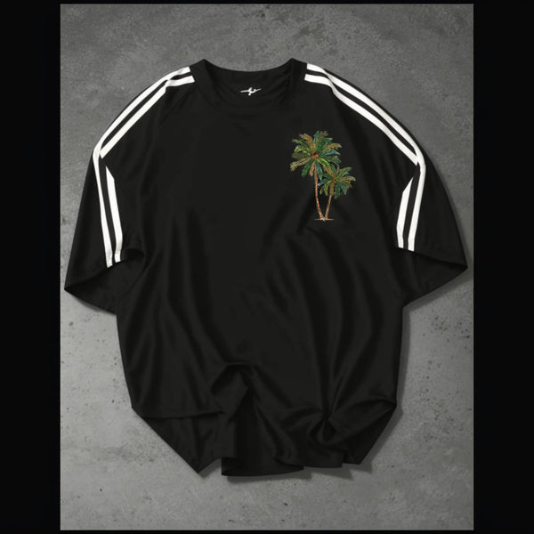 Palm trees side stripes oversize drop shoulder t-shirt