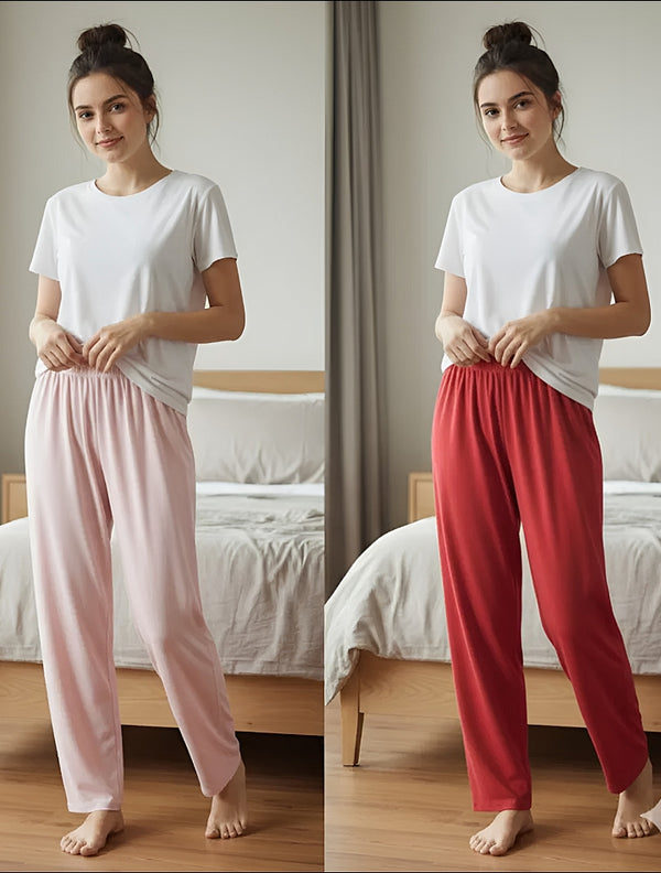 Pack of two plain cotton jersey trousers (red - pink)