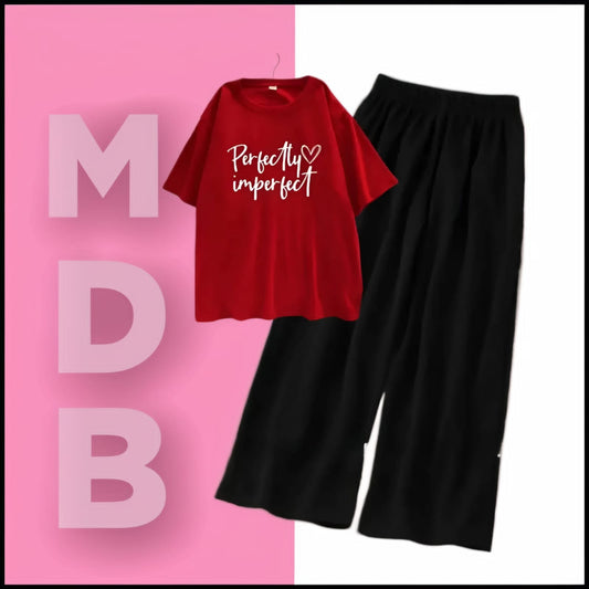 Red perfectly imperfect with flapper trouser tracksuit