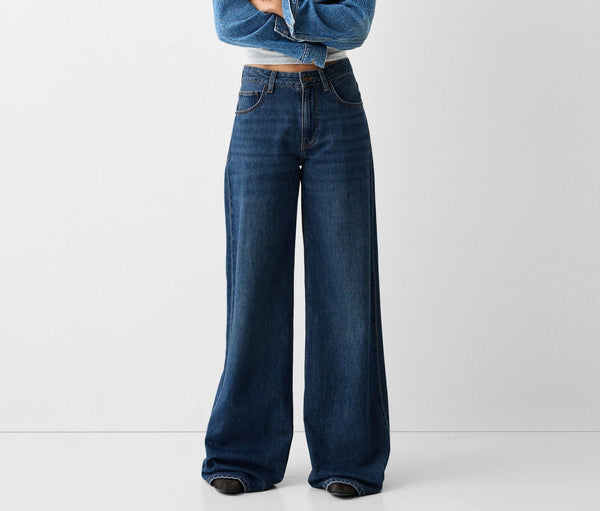 Dark blue wide leg jeans