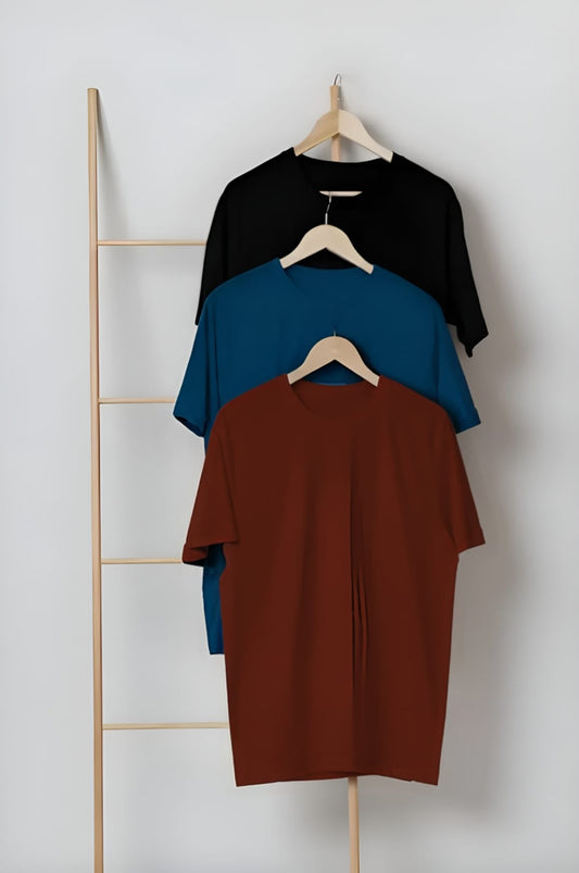 Pack of three plain t-shirts ( black - maroon - blue)