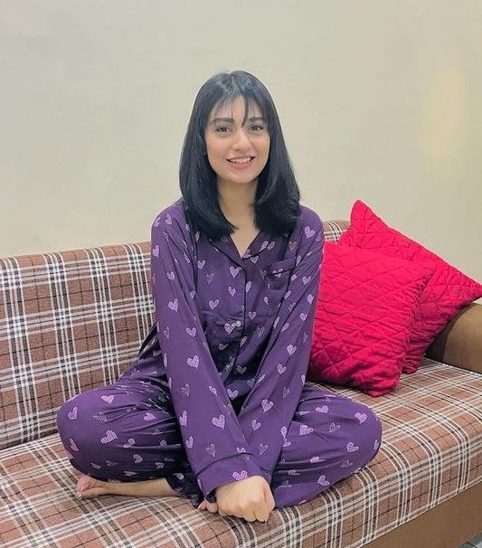 Purple hearts summer linen pj suit