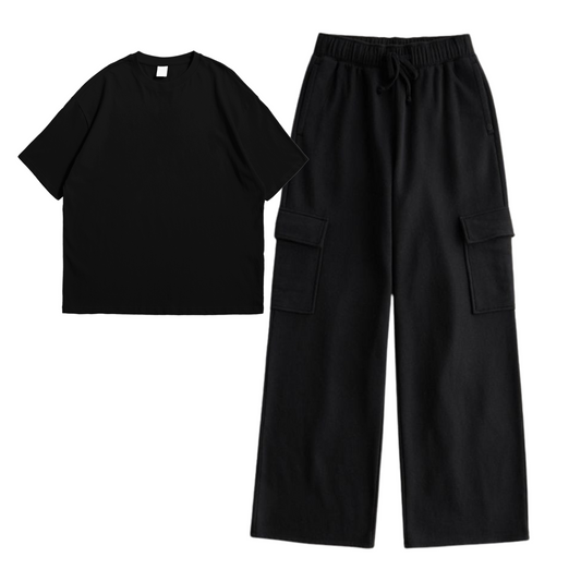 Black t-shirt with cargo trouser set