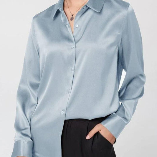 Ice blue button down silk shirt