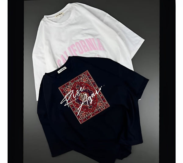 Pack of two oversize drop shoulder t-shirts ( rise again blk - California wt )