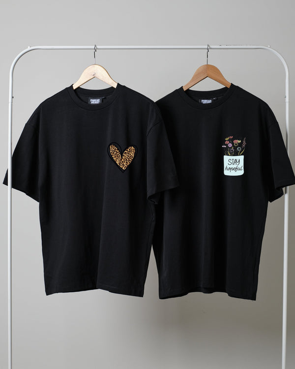 Pack of two drop shoulder t-shirts (leopard heart - hopeful)