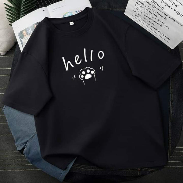Black hello oversize drop shoulder t-shirt