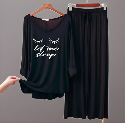 Black let me sleep cotton jersey nightsuit