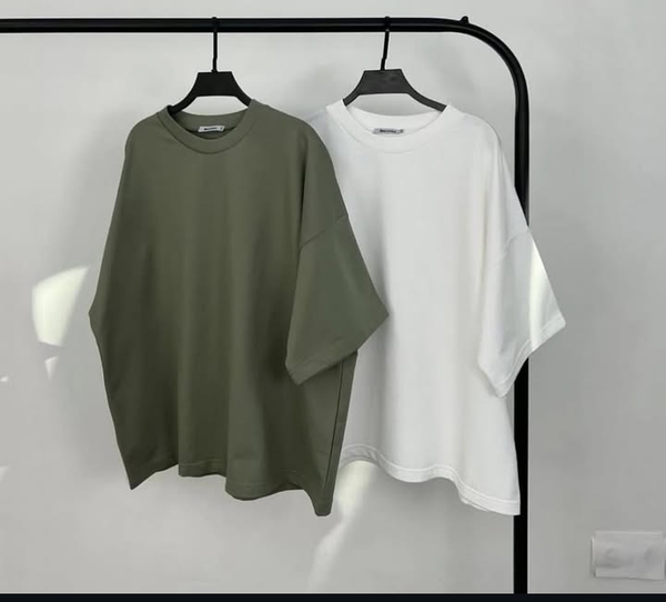 Pack of two plain drop shoulder oversize t-shirts ( olive green - white)