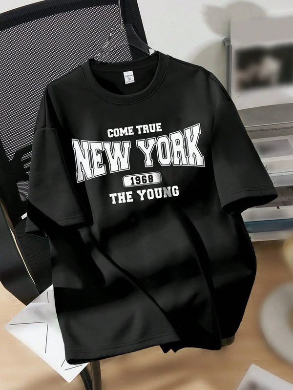 Black newyork oversize drop shoulder t-shirt