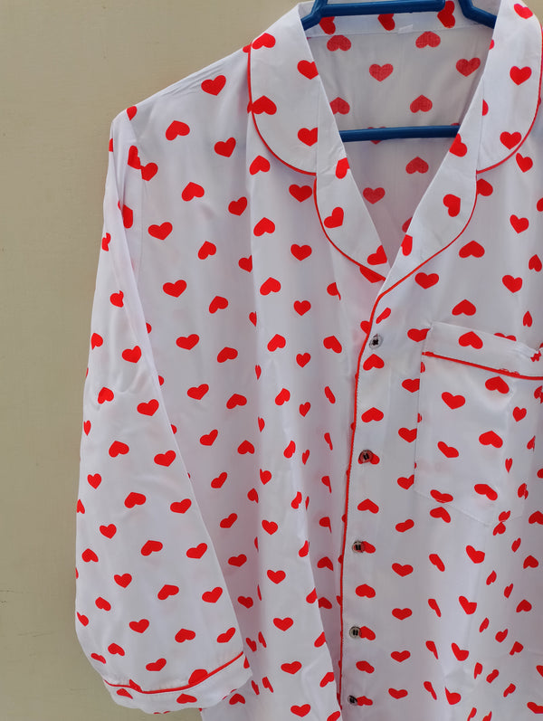 Red hearts linen pj suit