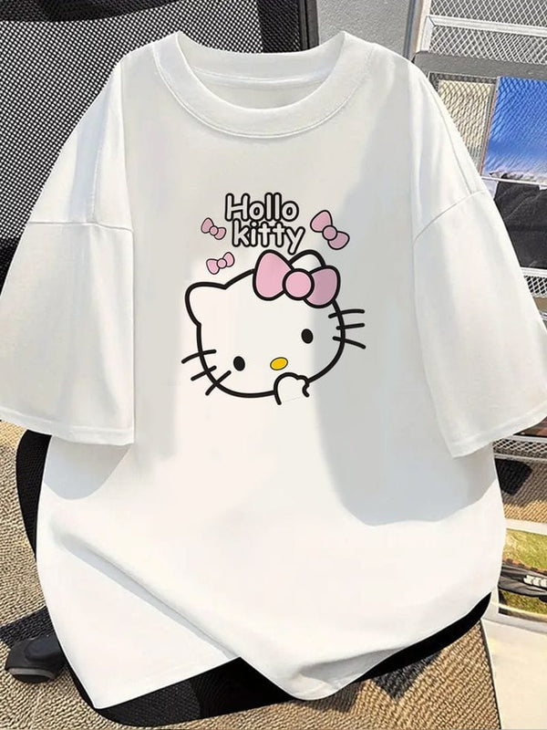 White hello kitty oversize drop shoulder t-shirt