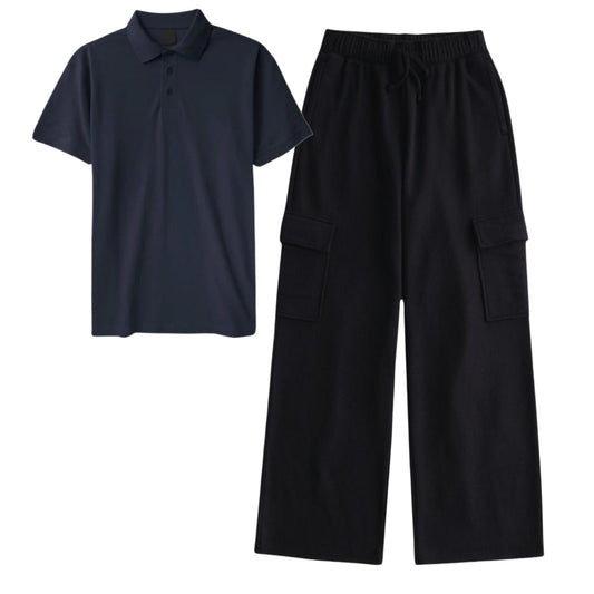 Navy blue polo with cargo trouser set