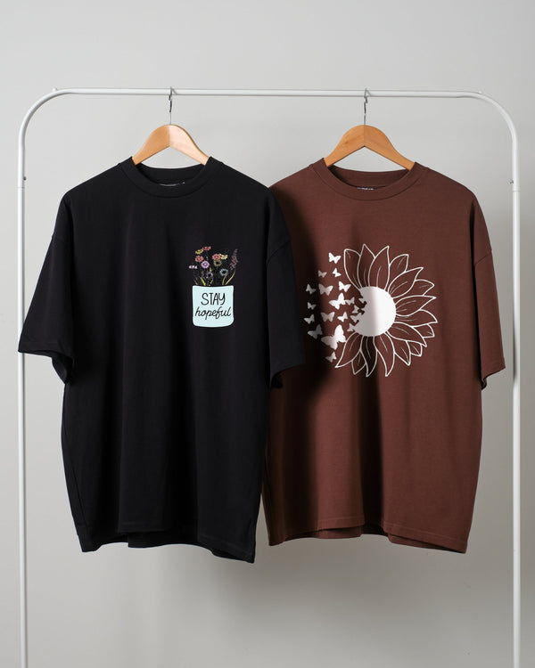 Pack of two drop shoulder t-shirts (stay hopeful - sunflower butterfly )
