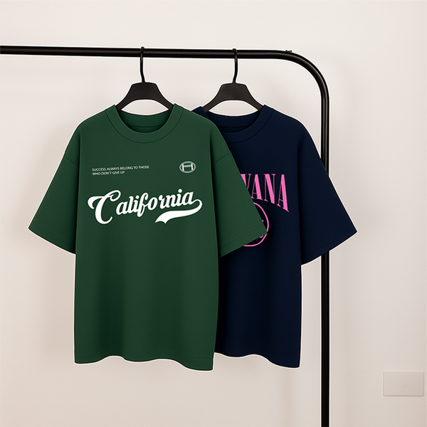 Pack of two oversize drop shoulder t-shirts ( green California - blue nirwana )