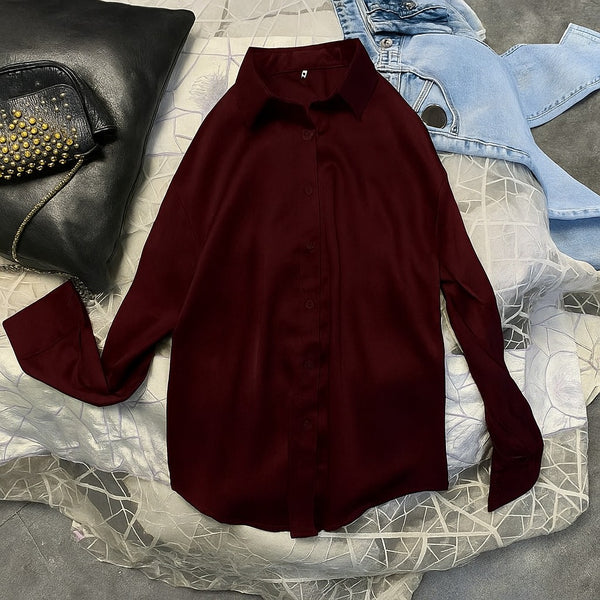 Maroon button down silk shirt